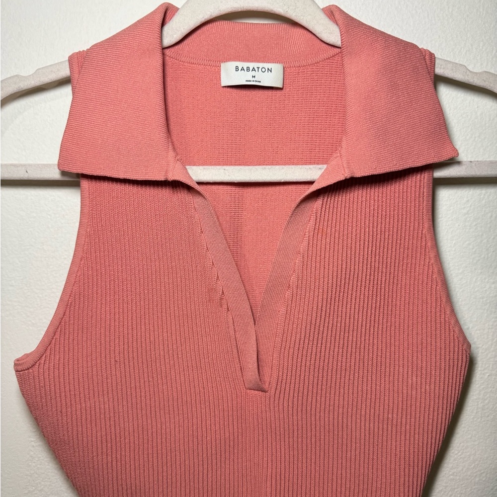 Babaton Pink Ribbed Polo Tank Top
